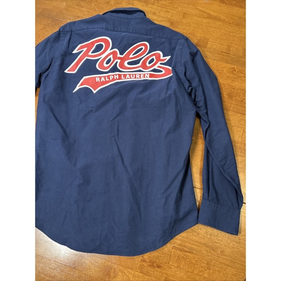 Polo Ralph Lauren Spell Out Shirt Men's Size Medium Blue Long Sleeve - Picture 13 of 14